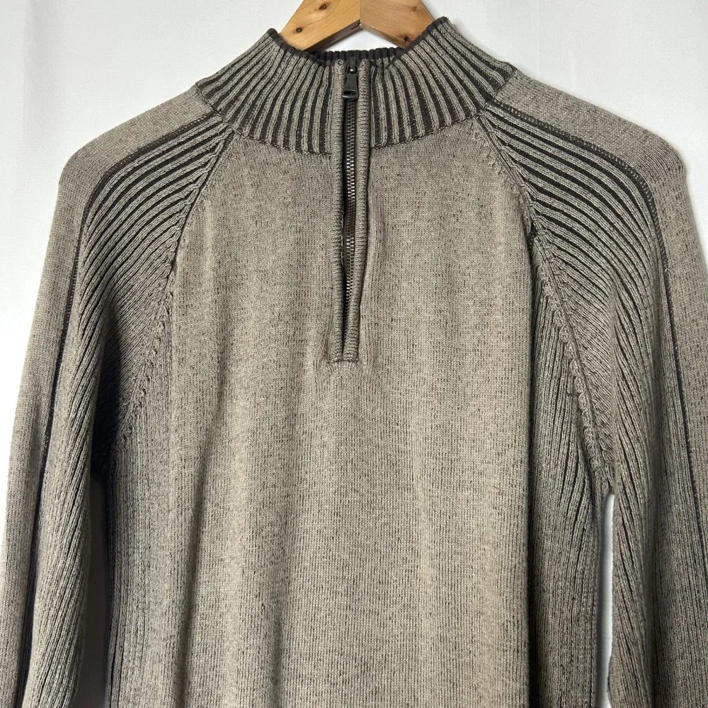 BKE Mens Large Quarter Zip Pullover‎ Sweater Ribbed Knit Brown Cotton Blend Y2K